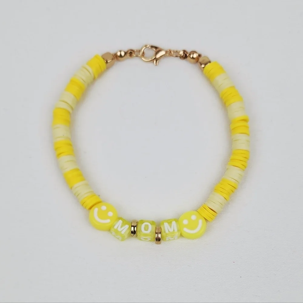 Handmade Mom Smiley Face Yellow Bracelet